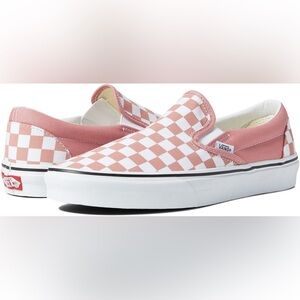 Vans Classic Slip On, (Checkerboard) Rosette/True White, 7 Mens & 8.5 Womens